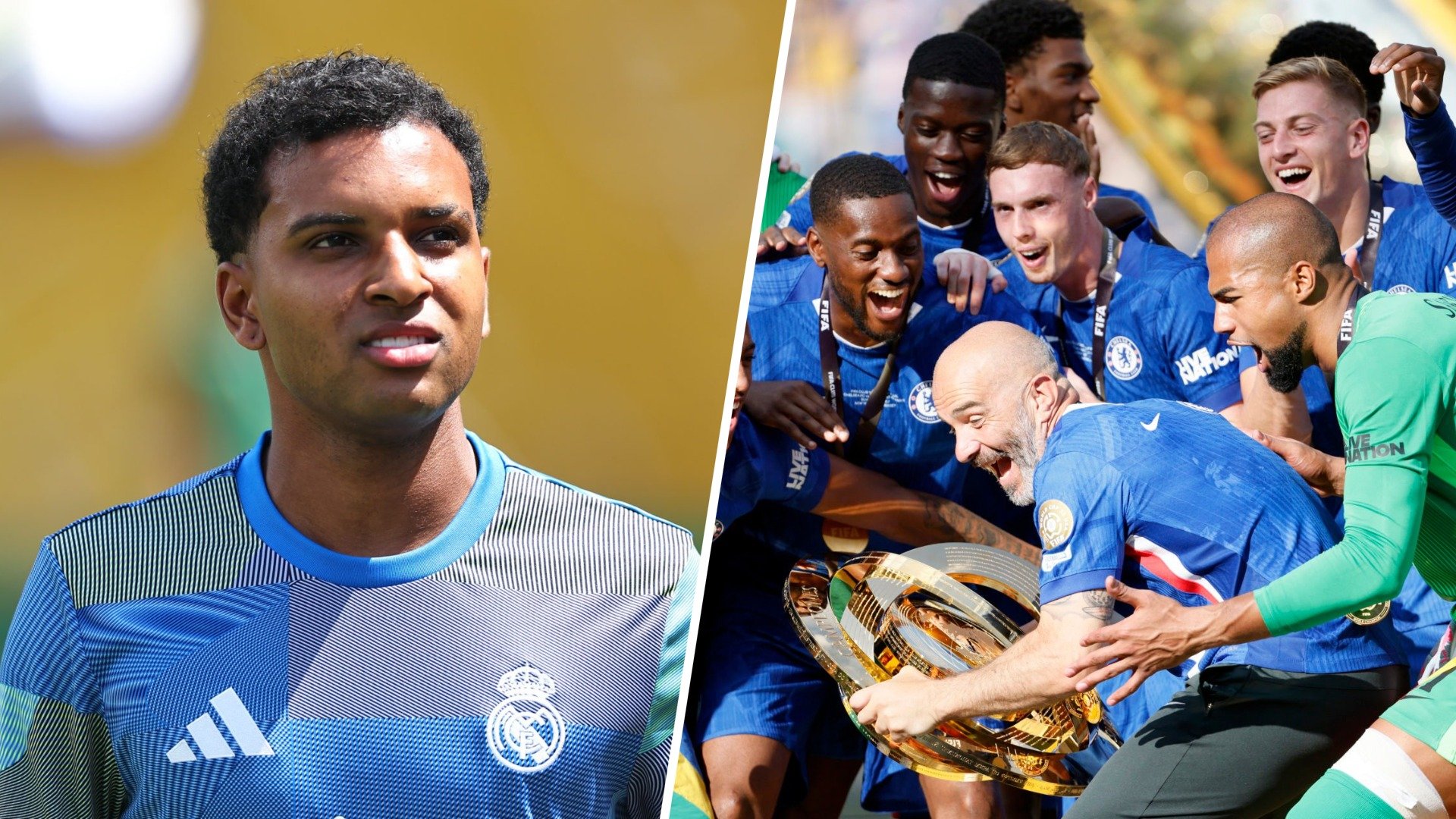 Dream Chelsea transfer target Rodrygo reacts to Blues winning the Club World Cup against PSG