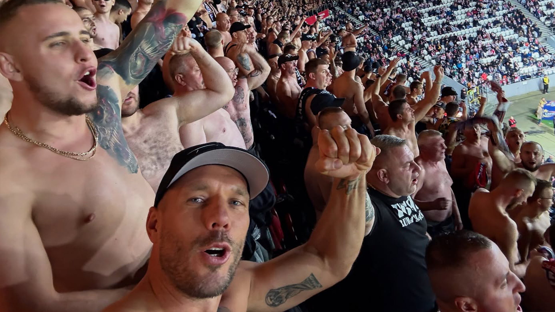 Arsenal cult hero, 40, goes topless in stands as he cheers on team in 9C cold
