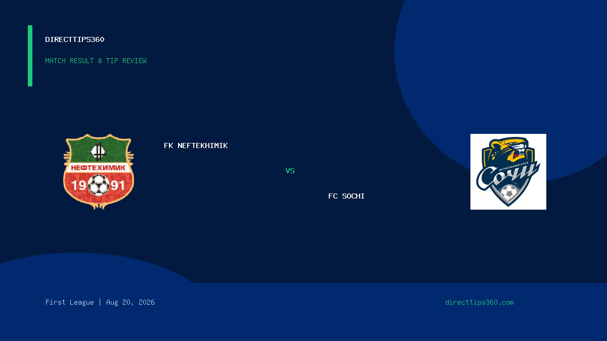 FK Neftekhimik vs FC Sochi Result & Tip Outcome – August 20, 2026