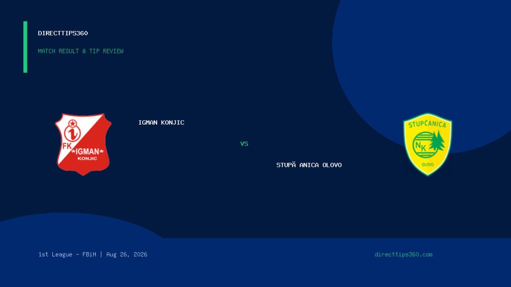 Igman Konjic vs Stupčanica Olovo Result & Tip Outcome – August 26, 2026
