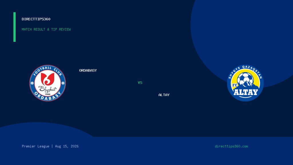 Ordabasy vs Altay Result & Tip Outcome – August 15, 2026