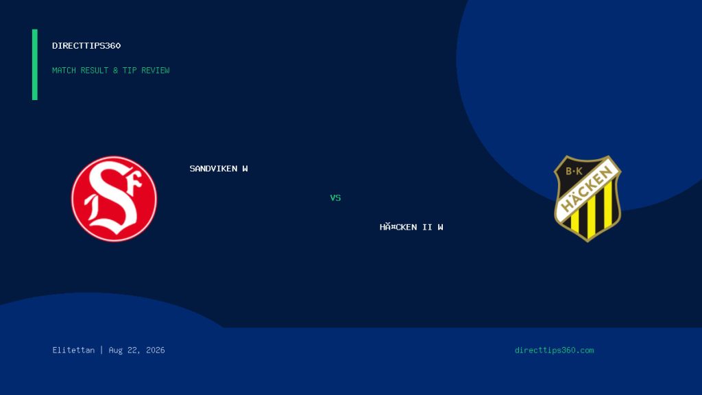 Sandviken W vs Häcken II W Result & Tip Outcome – August 22, 2026