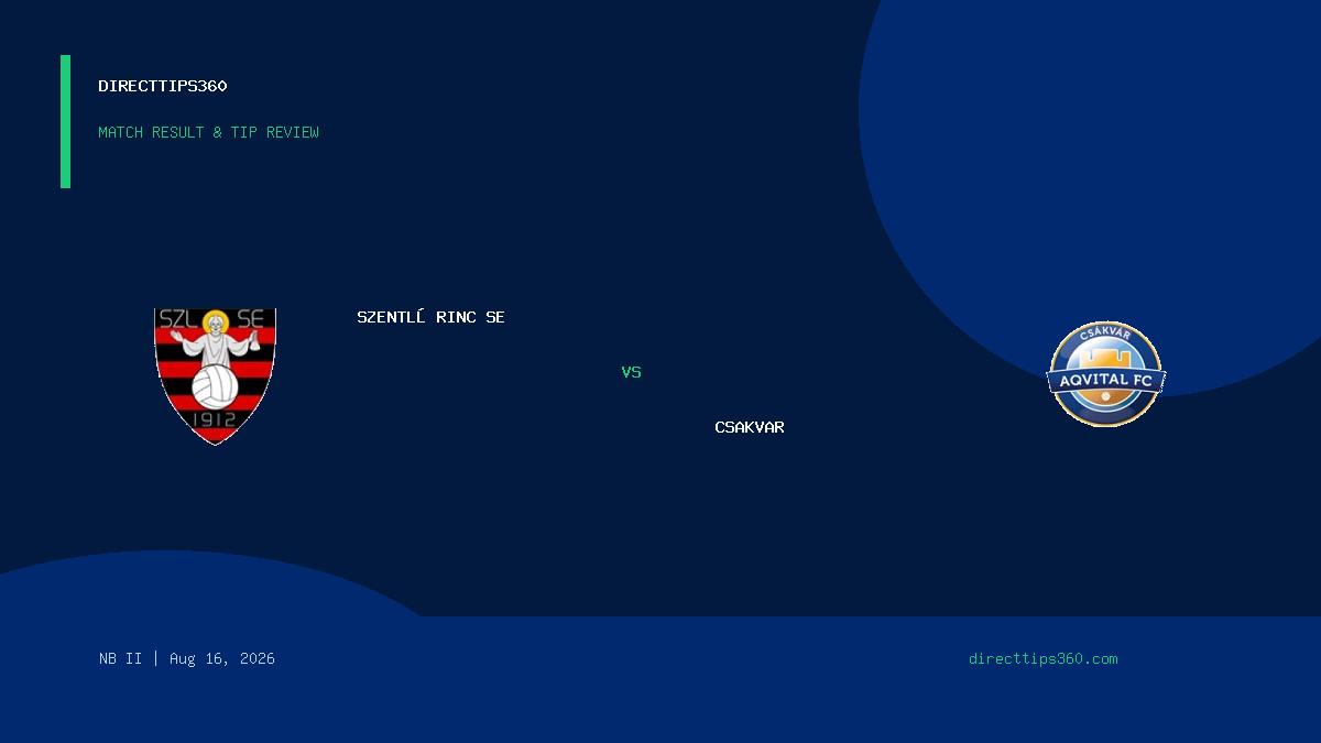 Szentlőrinc SE vs Csakvar Result & Tip Outcome – August 16, 2026