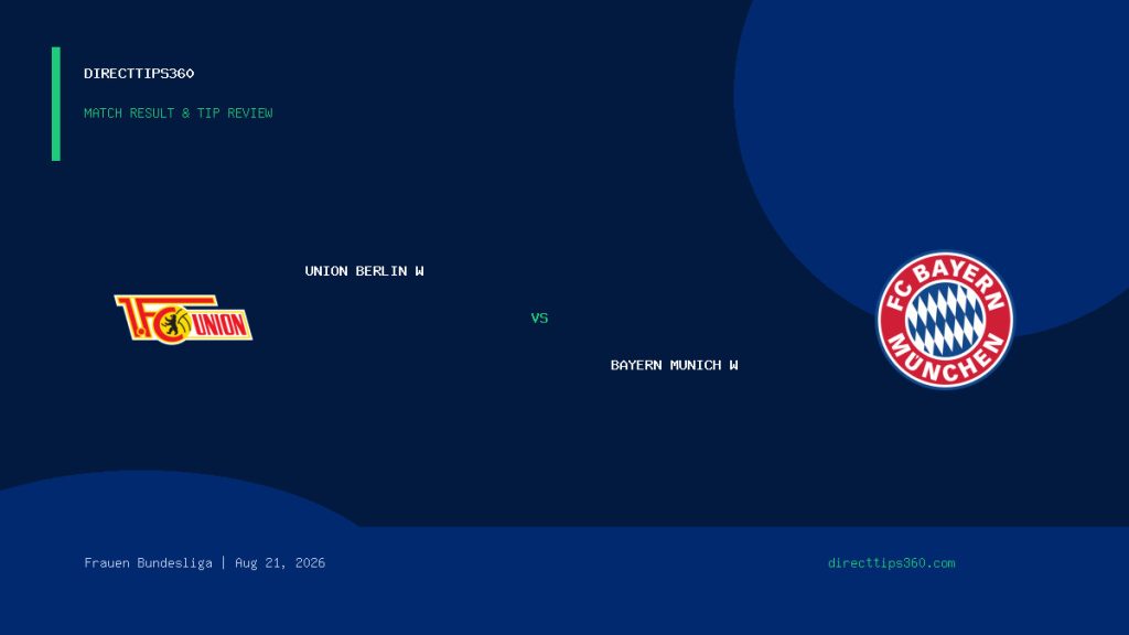 Union Berlin W vs Bayern Munich W Result & Tip Outcome – August 21, 2026